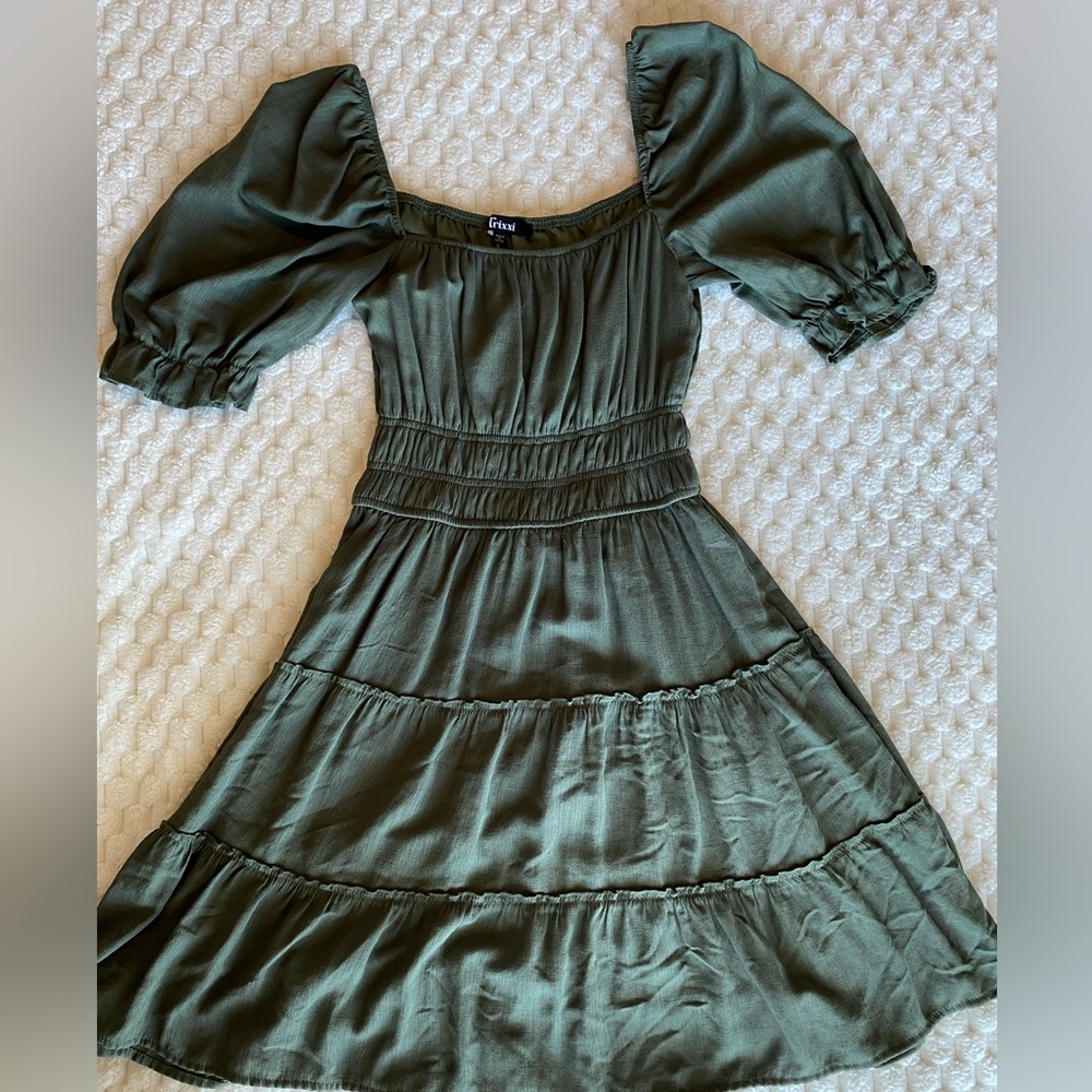 Olive Green Puff Sleeve Dress